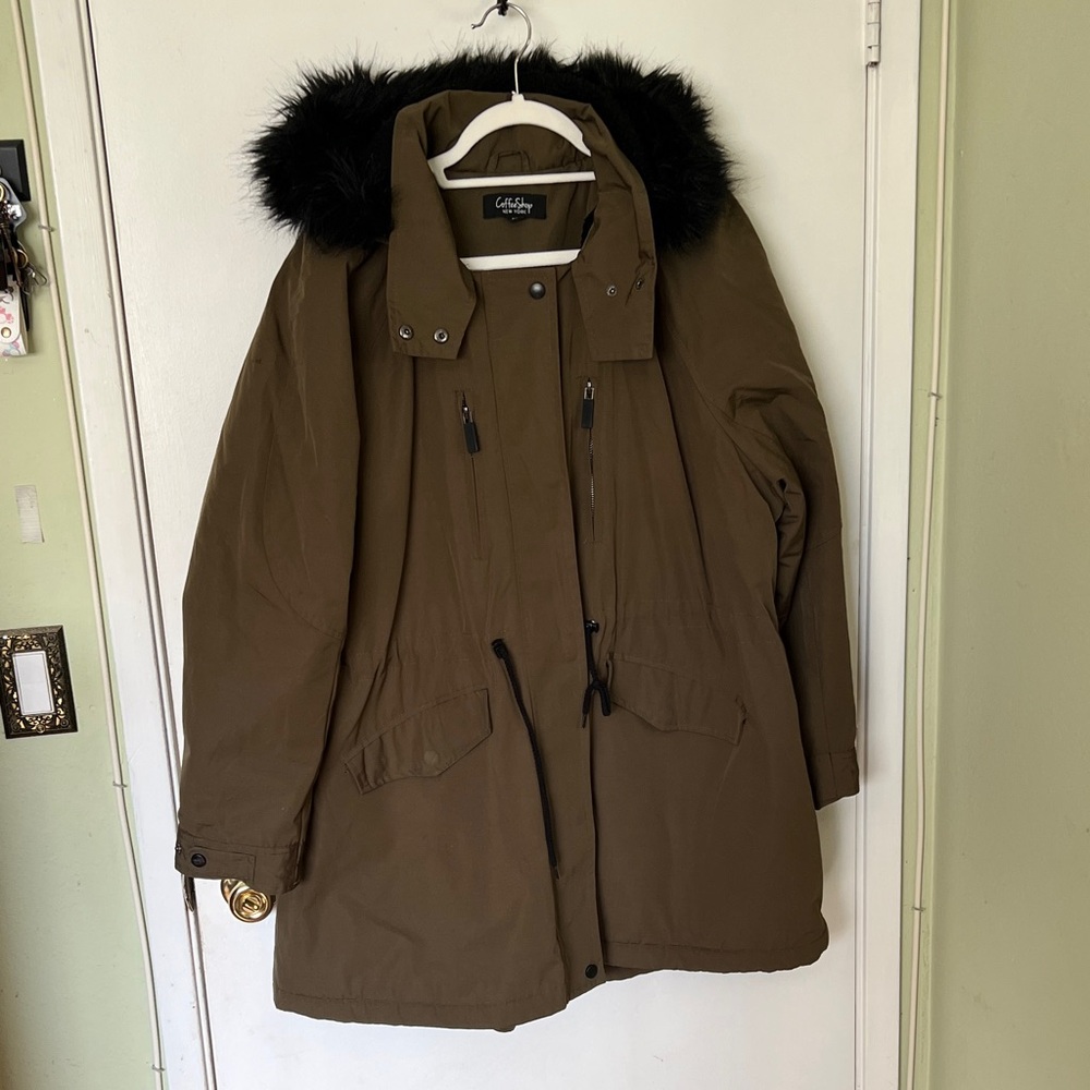 Olive Parka with Black Fur Hood